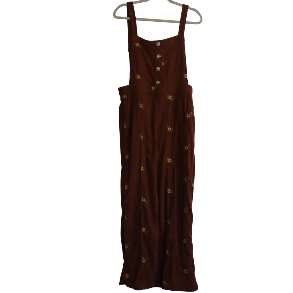 Brown Corduroy Overalls Women's XS Floral Cottagecore Artsy Boho Hippie Granola